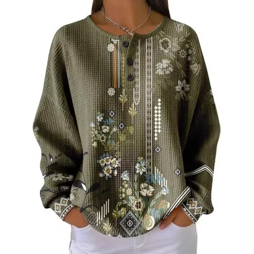 Women's Floral Branch Print Button Sweatshirt