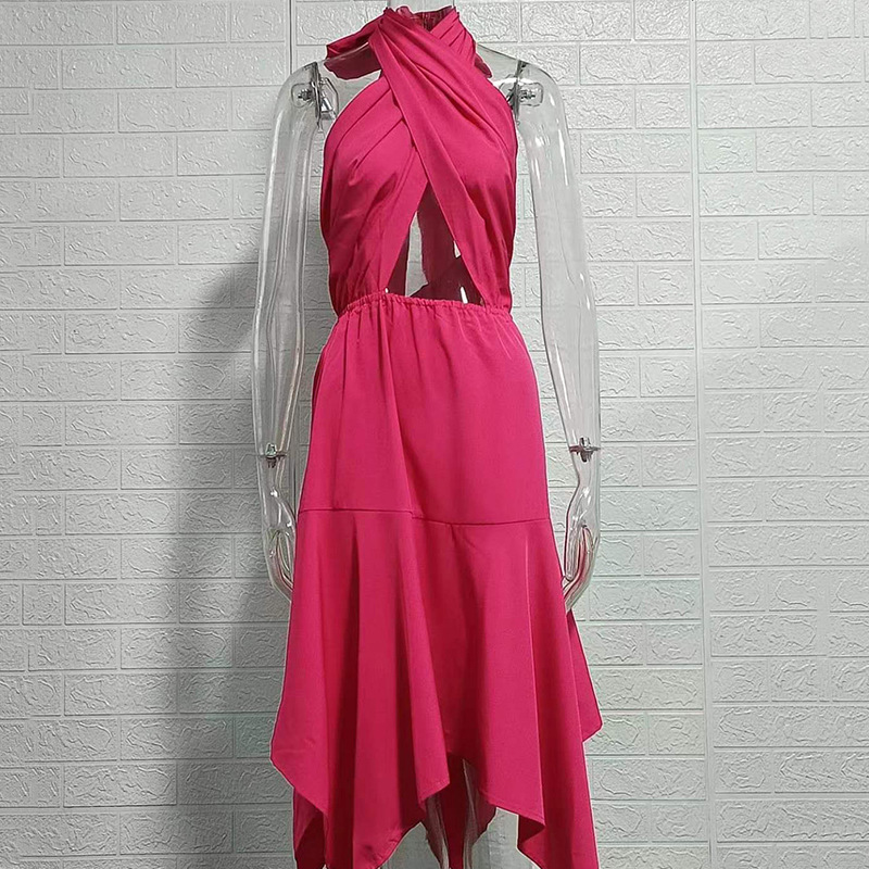 Women's High-Waist Cutout Backless Irregular Hem Halter Dress