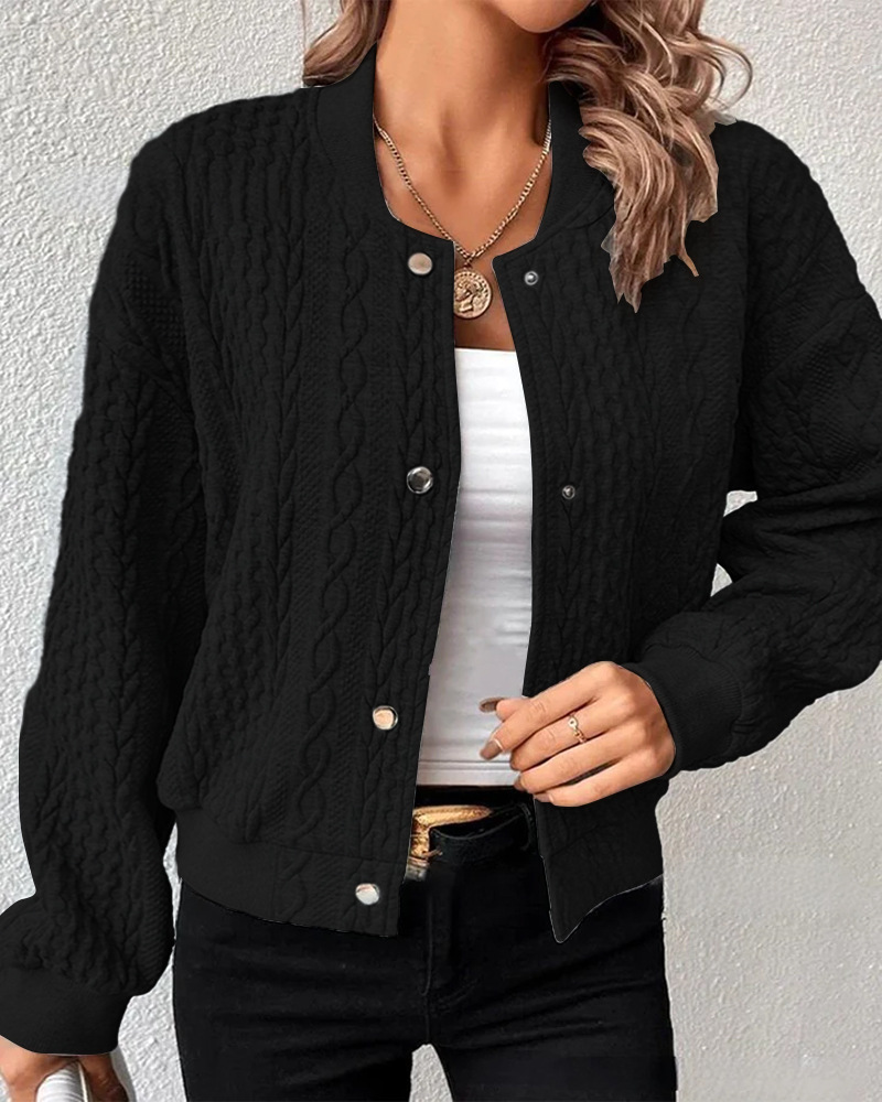 Women's Casual Jacquard Stand Collar Single-Breasted Bomber Jacket