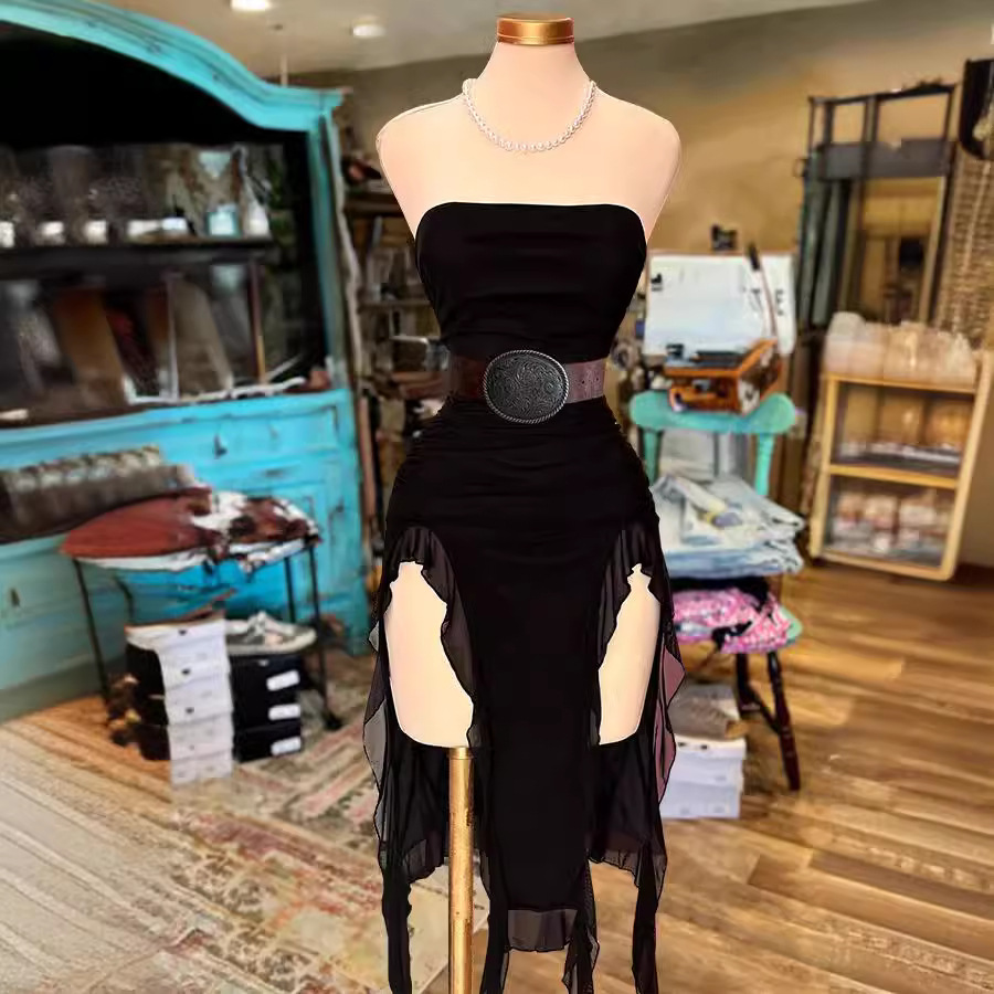 Off-Shoulder Strapless Bodycon Irregular Hem Dress
