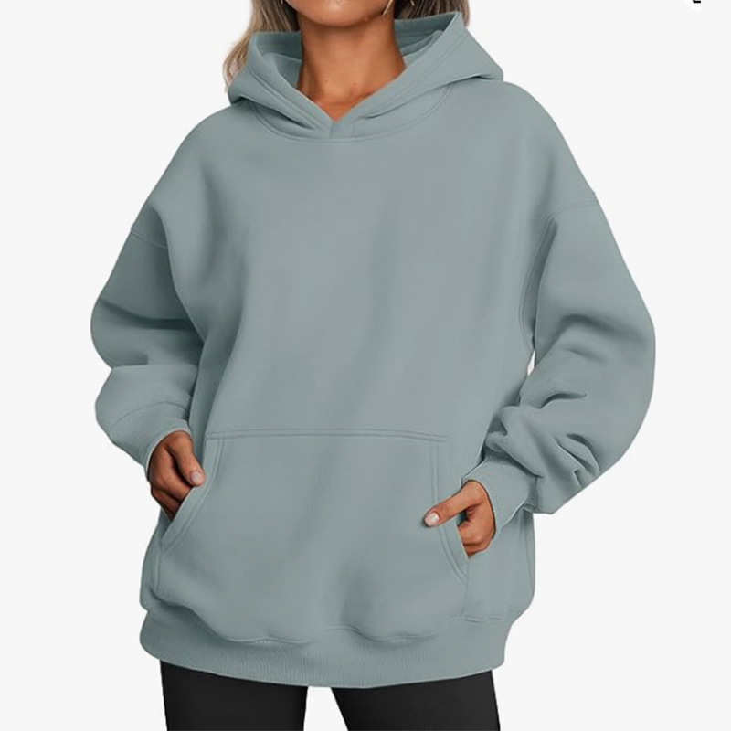 Women's Fleece-Lined Hooded Sweatshirt, Cotton Blend, Loose Fit, Solid Color