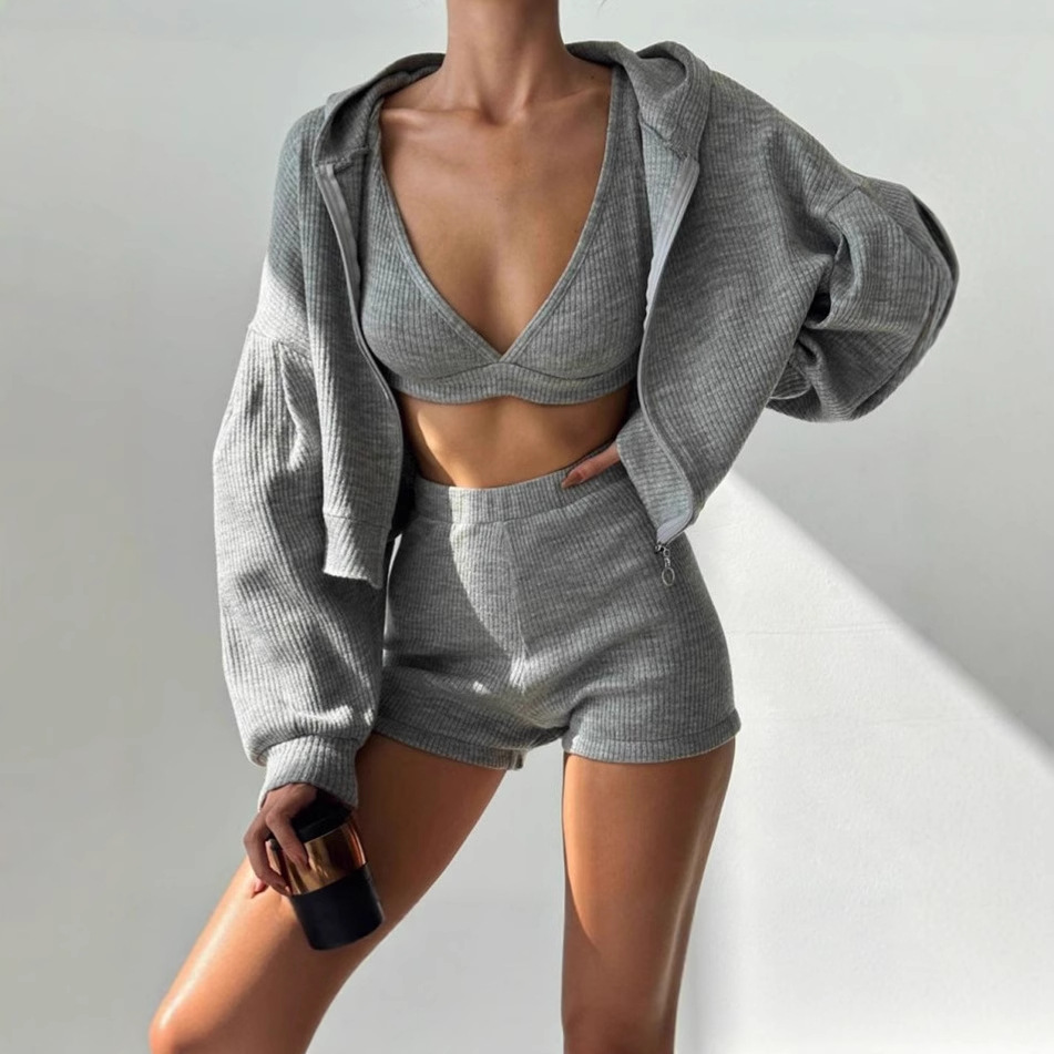 Women's Zip-Up Hoodie Sweatsuit Set Cropped Top & Pants