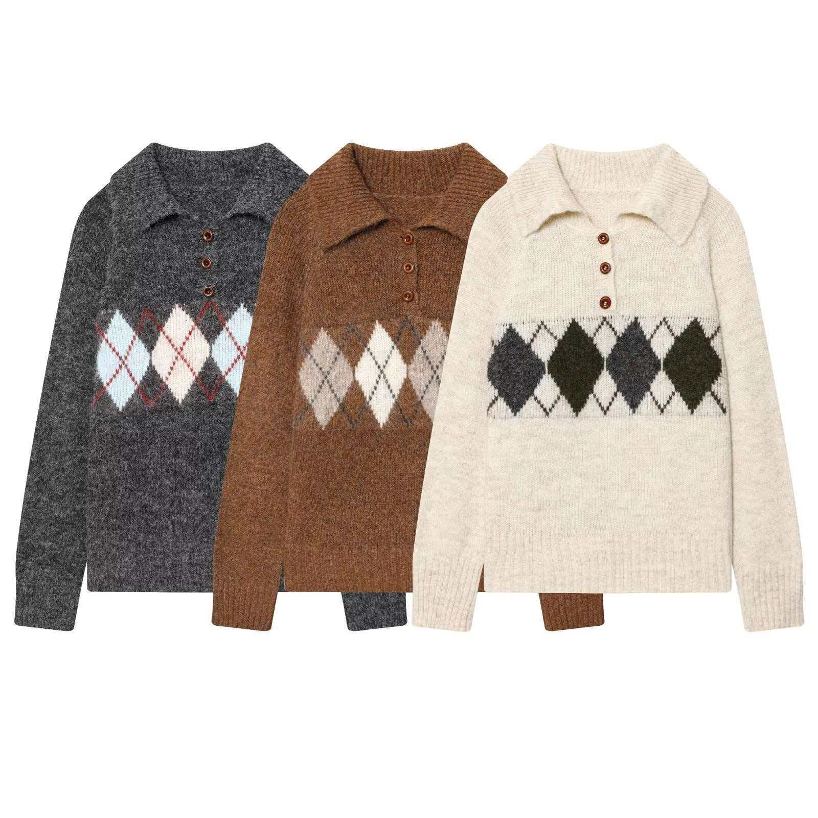 Classic Argyle Collared Knit Sweater