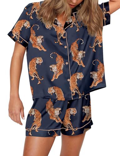 Women's Cuban Collar Animal Print Short Sleeve Shirt Set Casual Summer