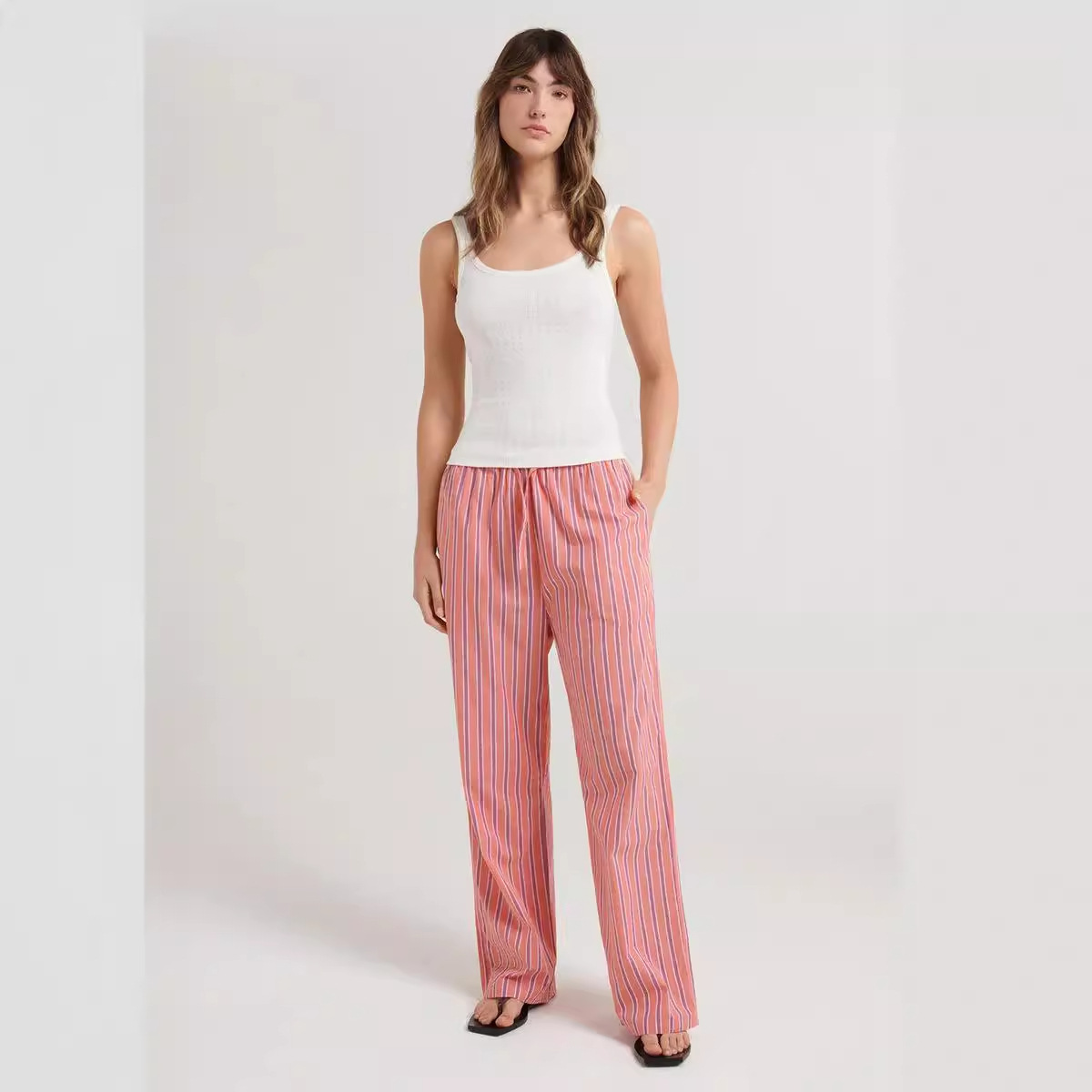 Women's Striped Wide-Leg Drawstring Pants Casual Loose Fit