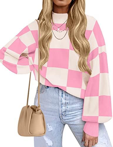 Women's Striped Ribbed Knit Turtleneck Long Sleeve Loose Pullover Sweater