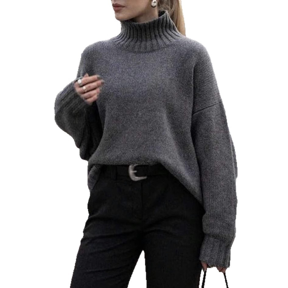 Women's Half-Turtleneck Sweater Loose Plus-Size Pullover Knit Top