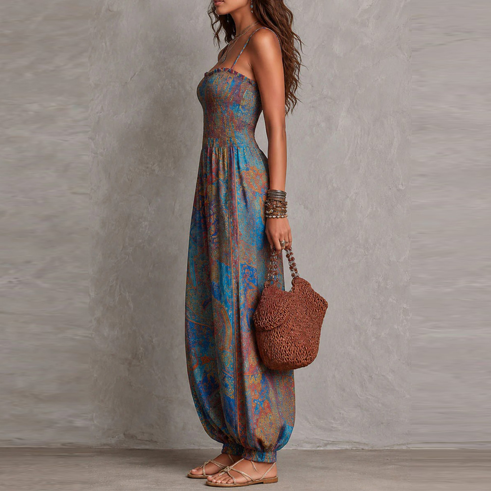 Bohemian Paisley Print Sleeveless Jumpsuit for Women