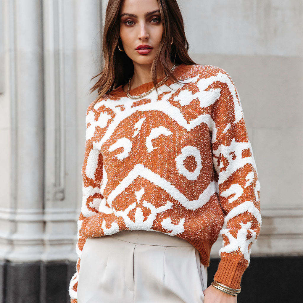 Christmas Pullover Sweater Women's Loose Knit Long Sleeve Round Neck