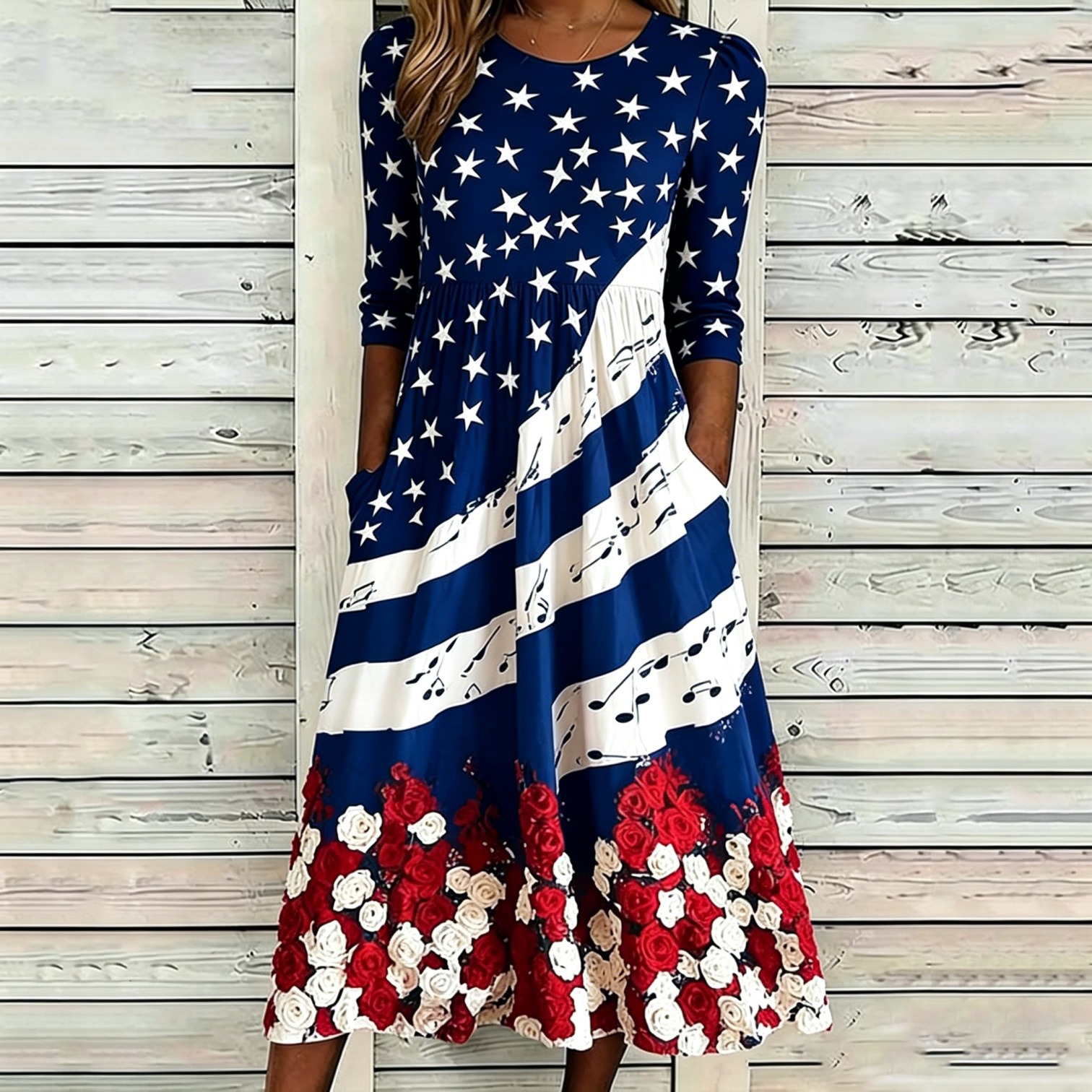 Women's Floral Print Ruched Bodycon Midi Dress Sleeveless Crew Neck