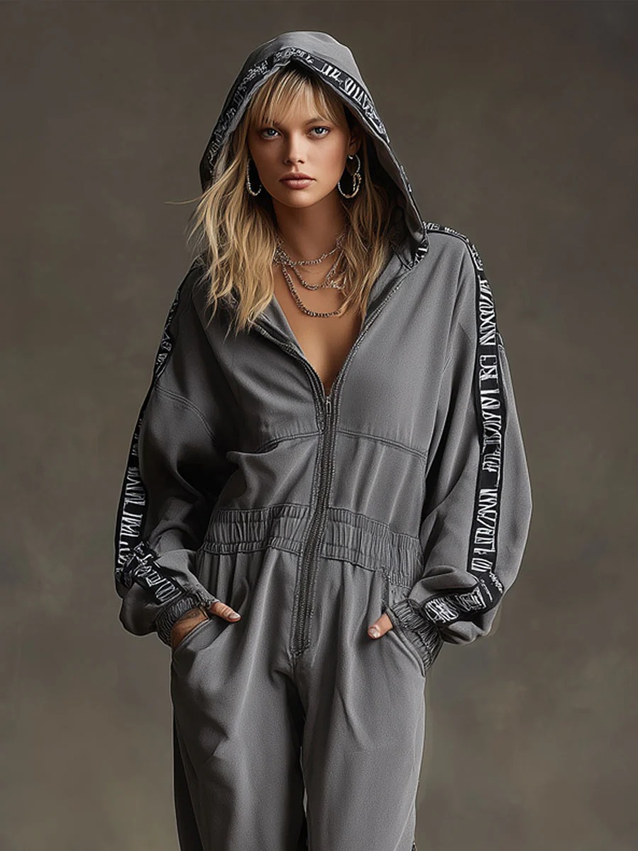 Women's Hooded Jumpsuit Casual Loose Streetwear Long Sleeve