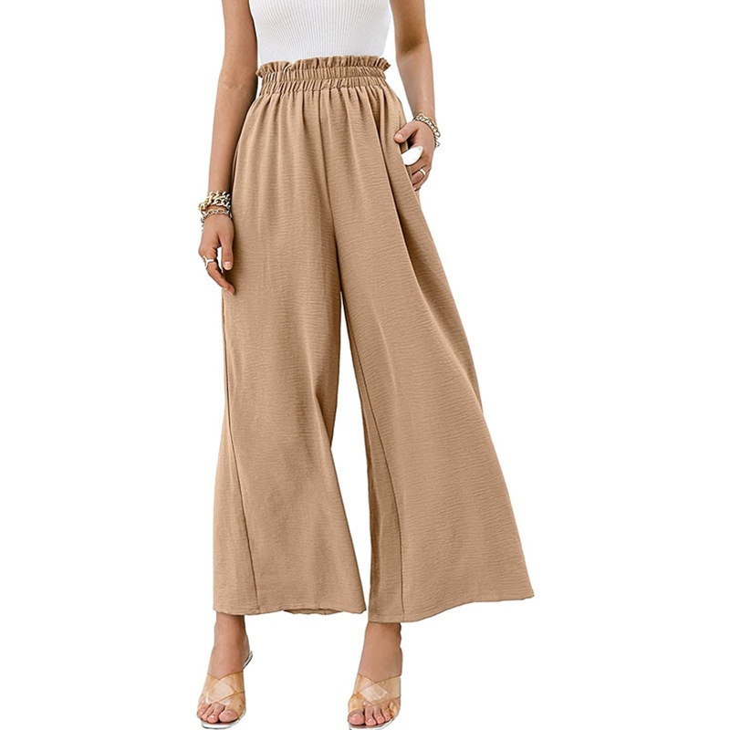 Cotton-Linen High-Waist Wide-Leg Cropped Pants