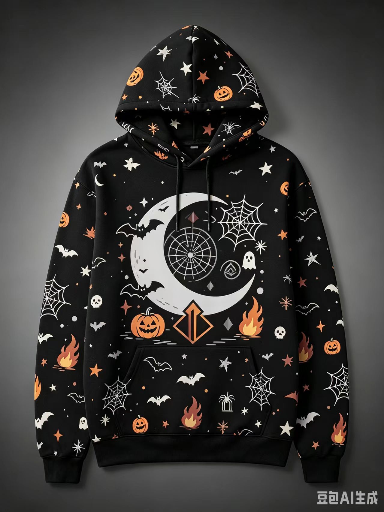 Women's Halloween Print Hoodie Cat Ghost Pullover