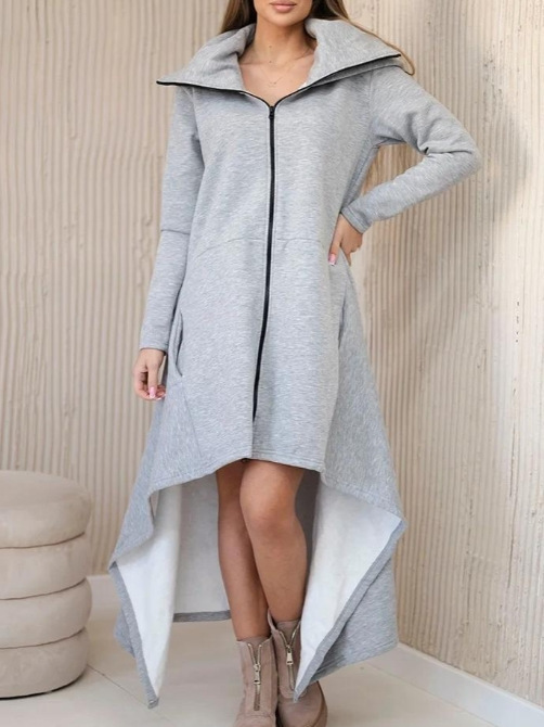 Women's Solid Color Hooded Zip Loose Sweatshirt Dress