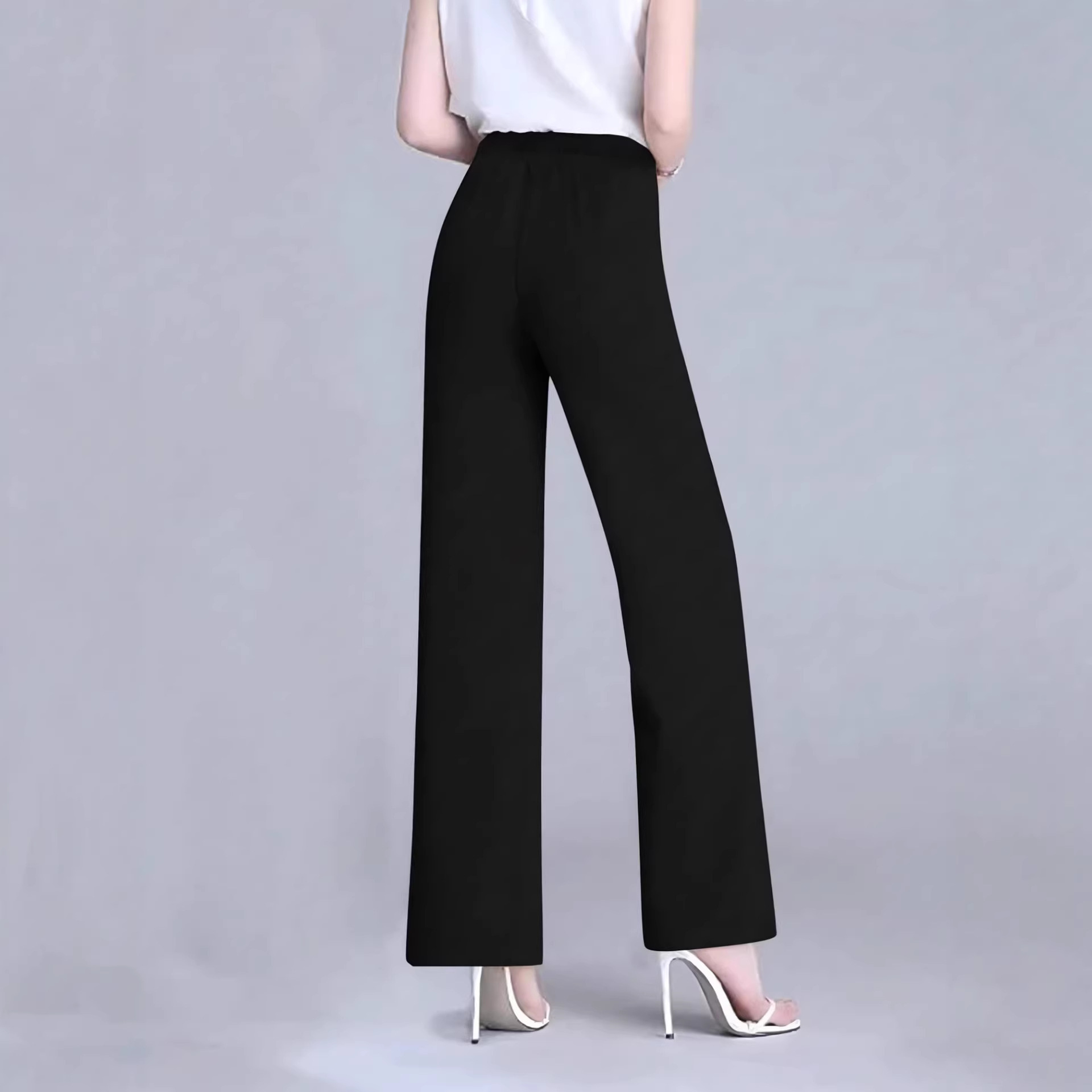 Women's High-Waist Flared Pants Solid Color Draped Casual