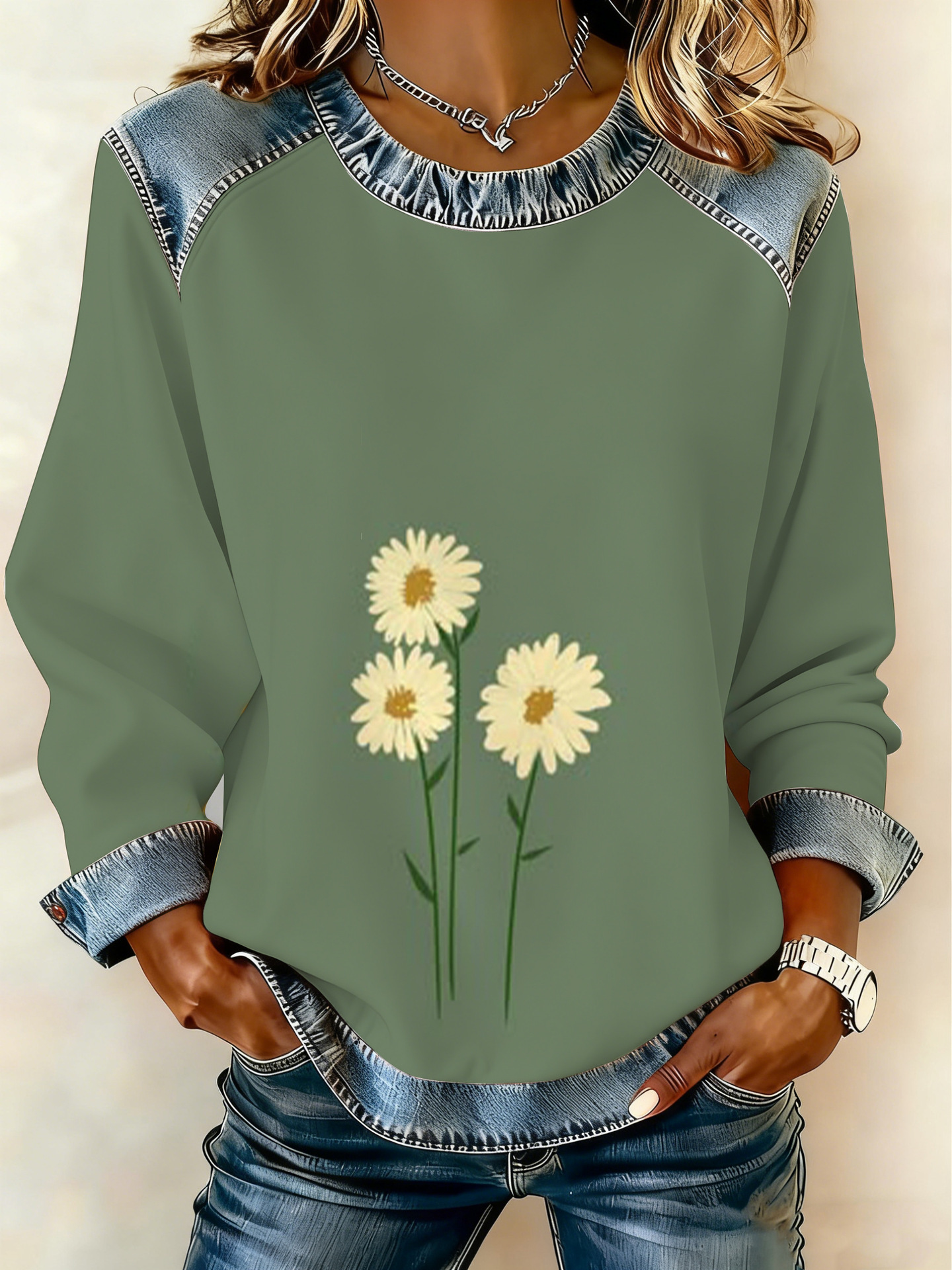 Women's Animal Lion Tiger Print Crewneck Sweatshirt