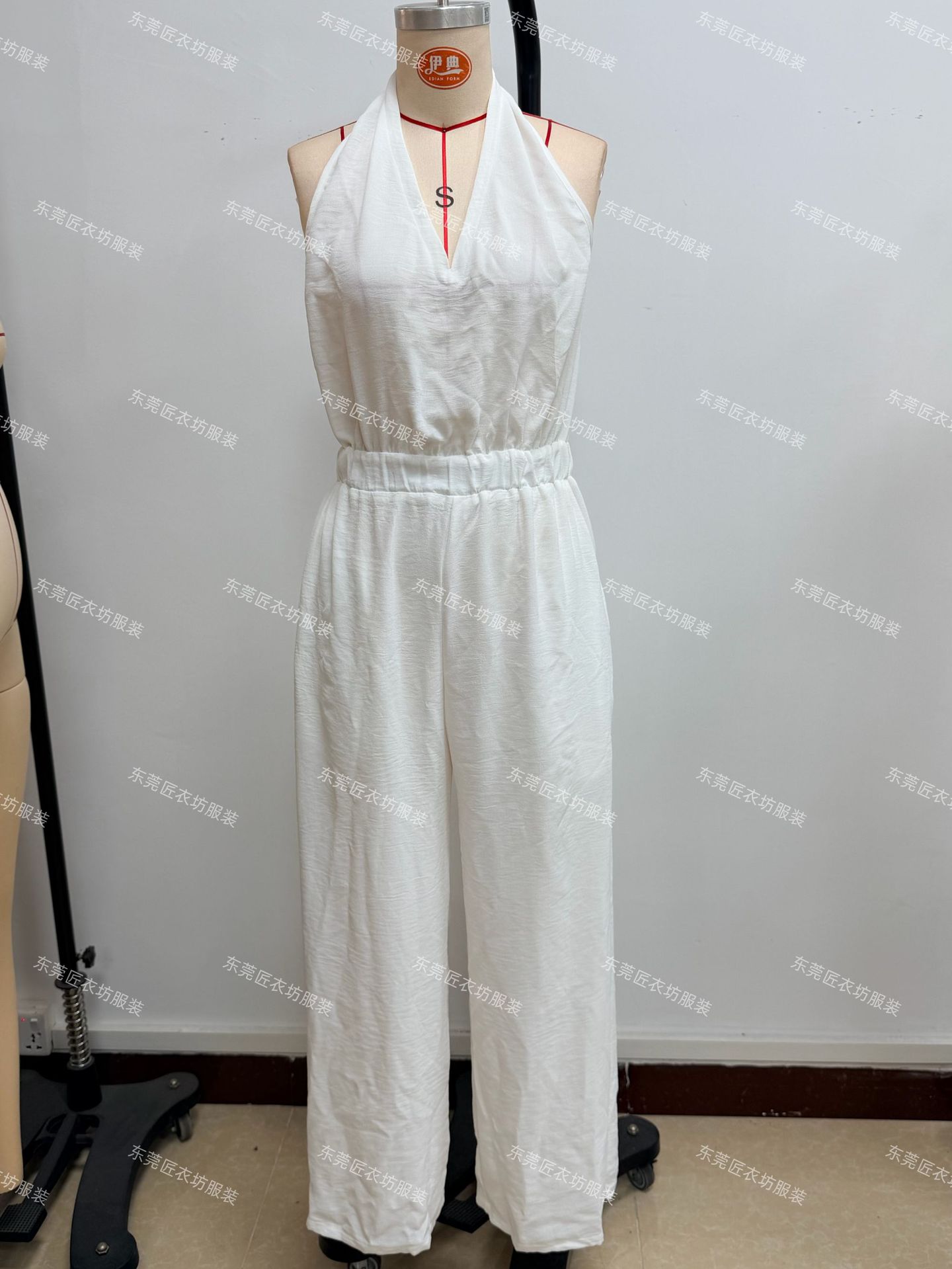 JYF Halter V-Neck Fitted Wide-Leg Jumpsuit
