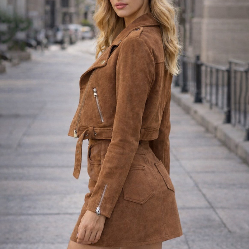Faux Suede Blazer and Mini Dress Two-Piece Set