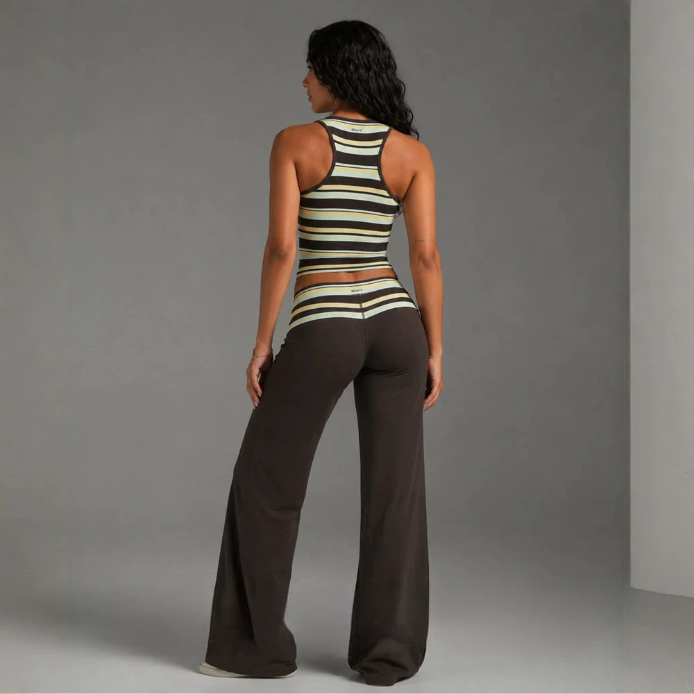 Women's Sleeveless U-Neck Striped Top and Pants Set