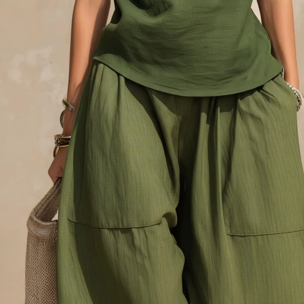 Women's Draped Neck Wide-Leg Pants Two-Piece Set
