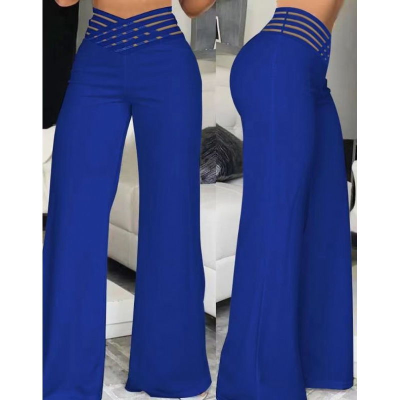 Women's High-Waist Cutout Belted Wide-Leg Straight Pants