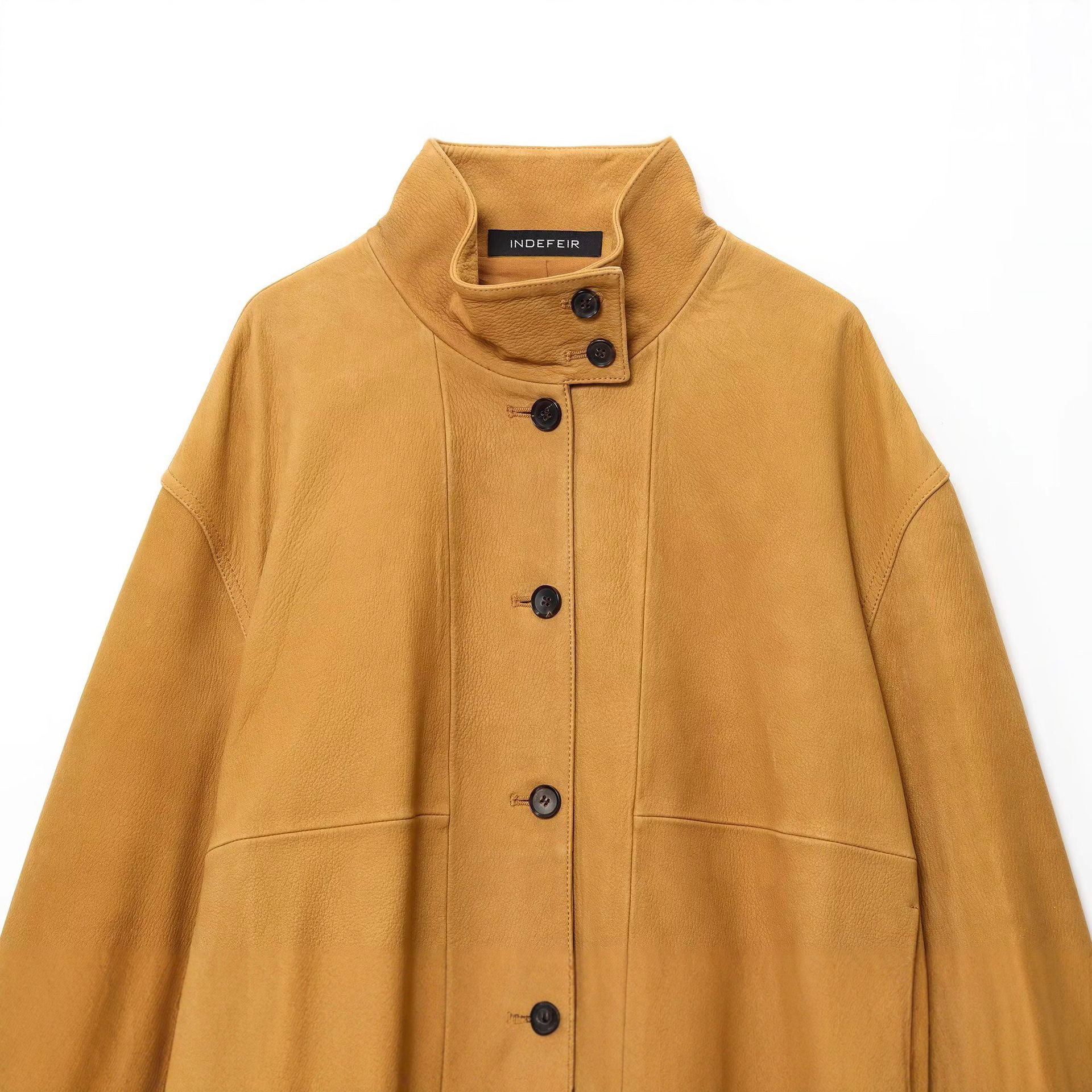 Women's Faux Leather Bomber Jacket Stand Collar Button Front Loose Fit