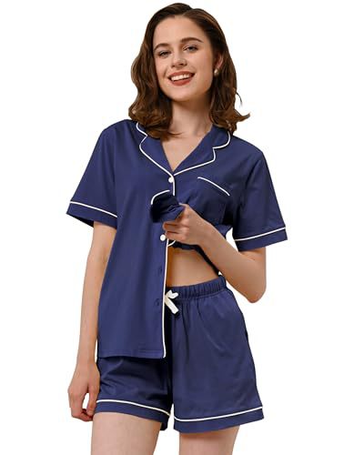 Women's Cuban Collar Short Sleeve Button Lounge Set