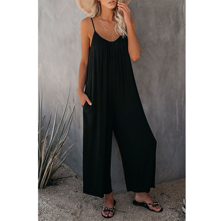 Women's Sleeveless Jumpsuit with Pockets Solid Color Casual