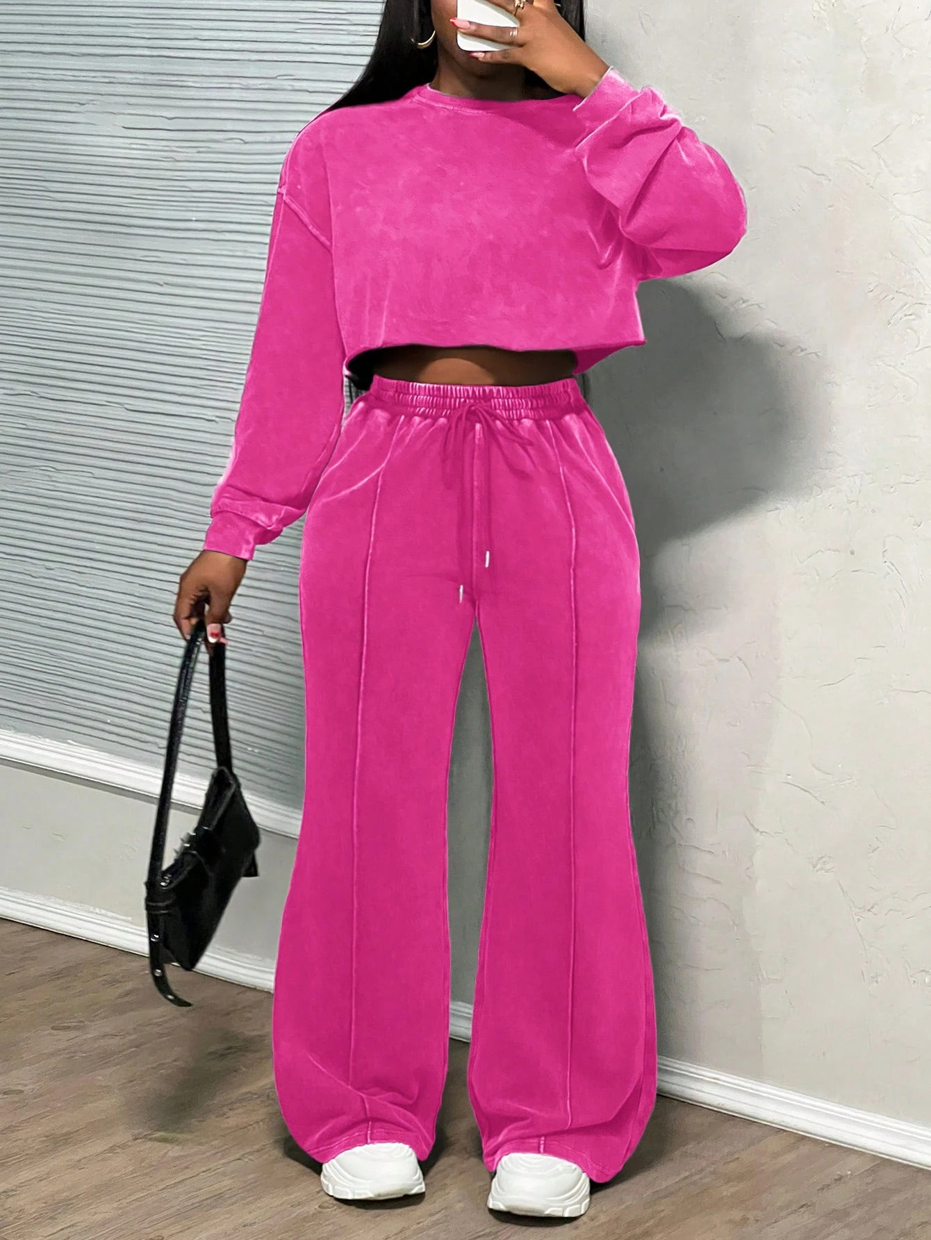 Women's Long-Sleeve Washed Zip-Up Sweatsuit Set