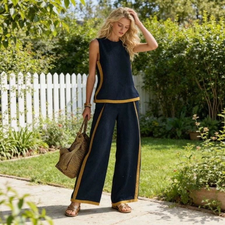 Women's Sleeveless Vest and Pants Set Polyester 3D Print Casual