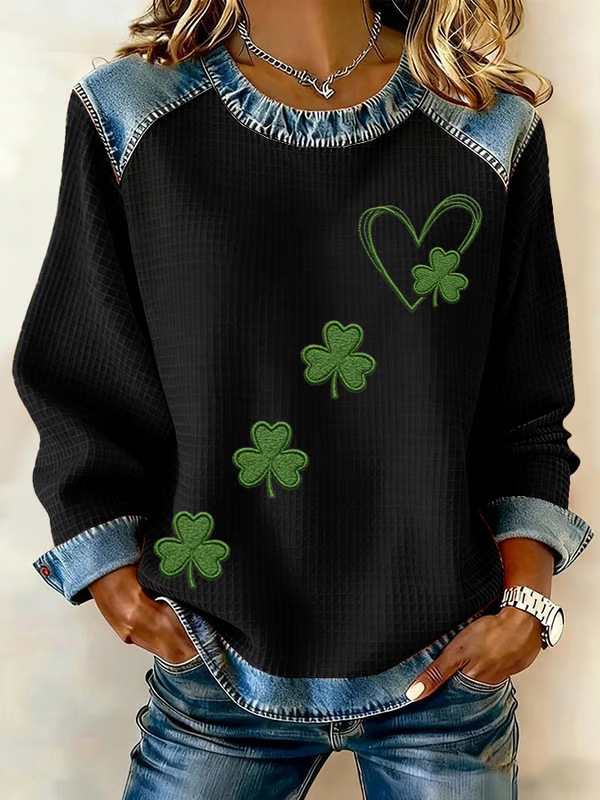 Women's Heart & Botanical Letter Print Crewneck Sweatshirt