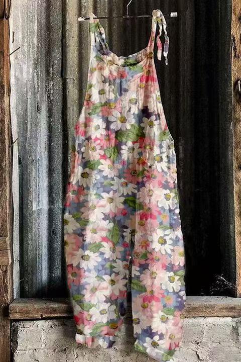 Sweet Floral Print Wide-Leg Sleeveless Jumpsuit