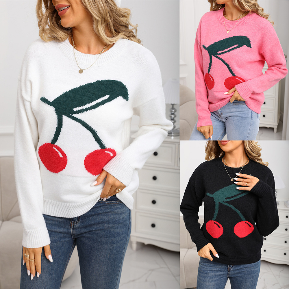 Cute Cherry Knit Pullover Sweater