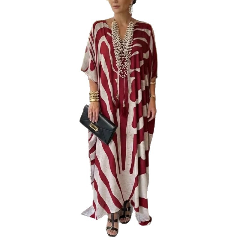Women's Color-Block V-Neck Midi Dress Short Sleeve Casual Summer