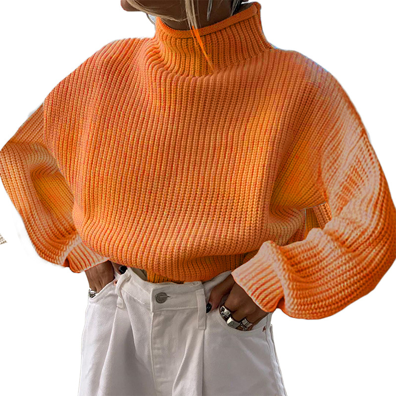 Women's Mock Neck Knit Sweater Solid Color Loose Casual Pullover