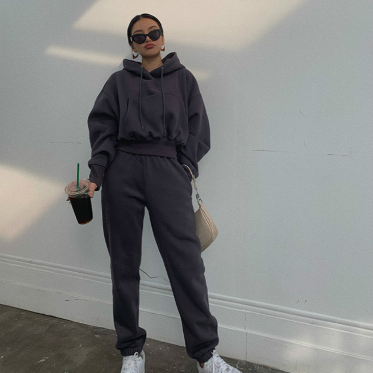 Women's Casual Hoodie and Pants Set Solid Color Long Sleeve