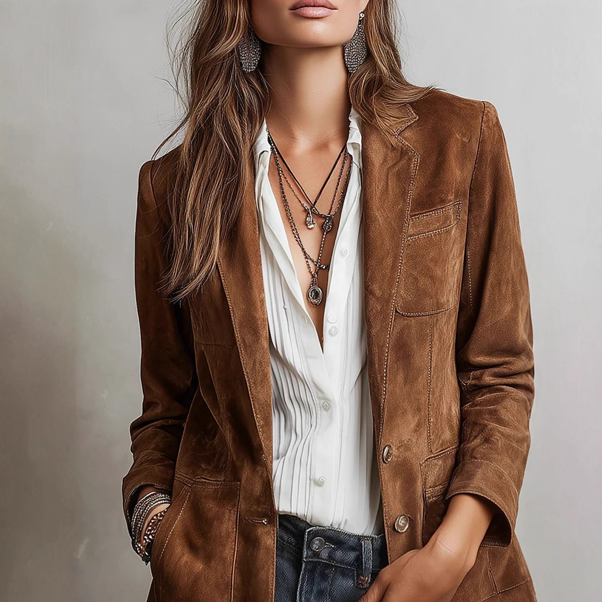 Women's Vintage Faux Suede Single-Breasted Jacket