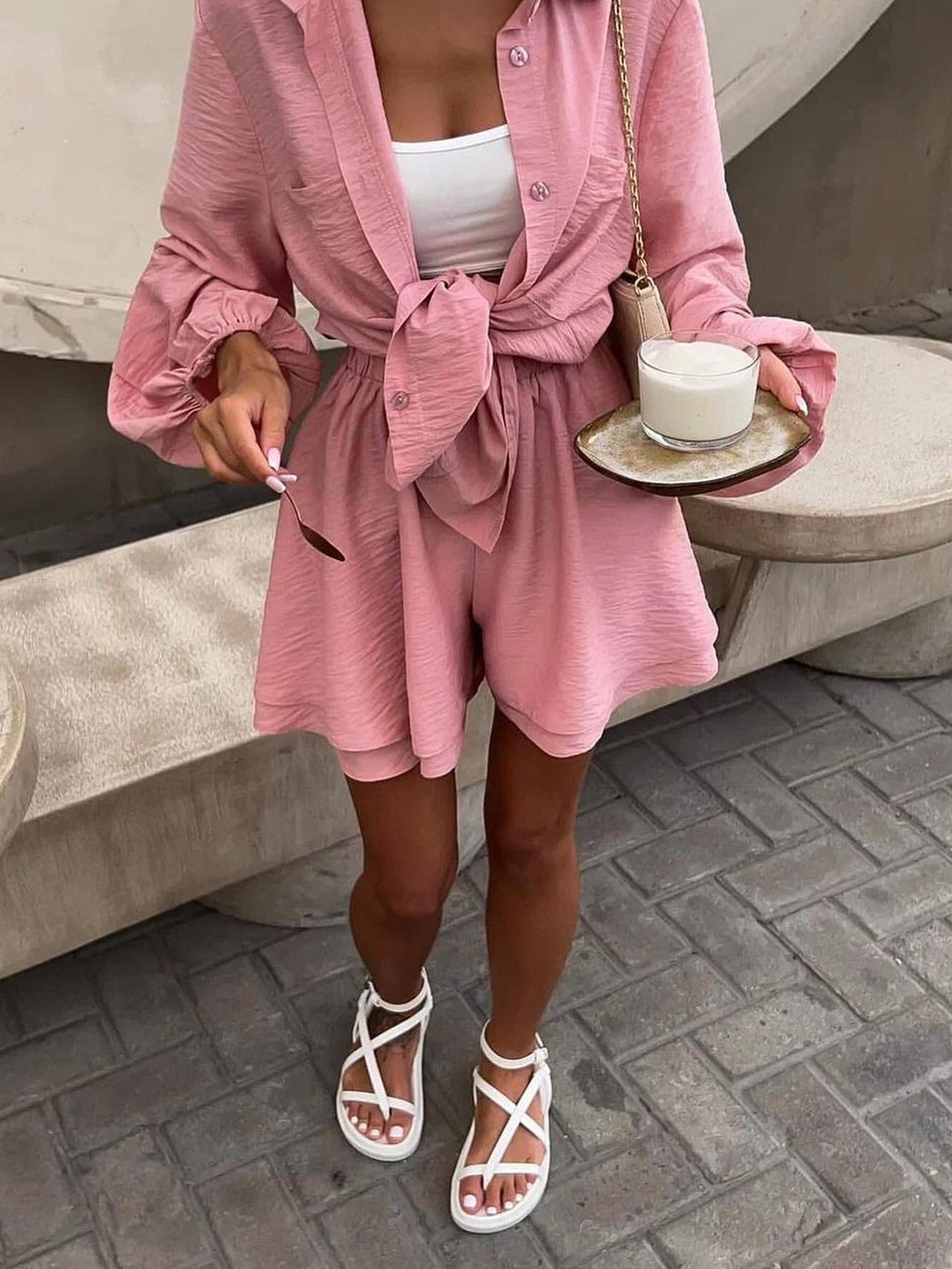 Women's Long Sleeve Ruffle Top and Shorts Casual Set