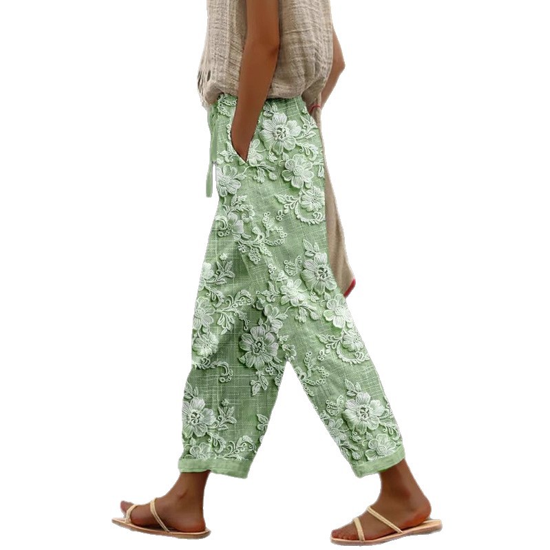 Women's Vintage Floral Print Straight-Leg Casual Pants