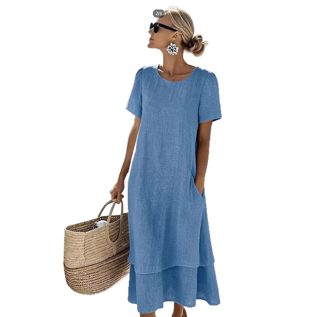 Women's Double-Layer Crew Neck Short Sleeve Casual Dress
