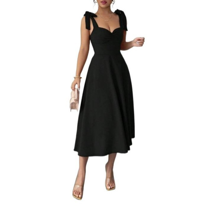 Elegant Solid Color Sleeveless Maxi Dress with Bubble Sleeves