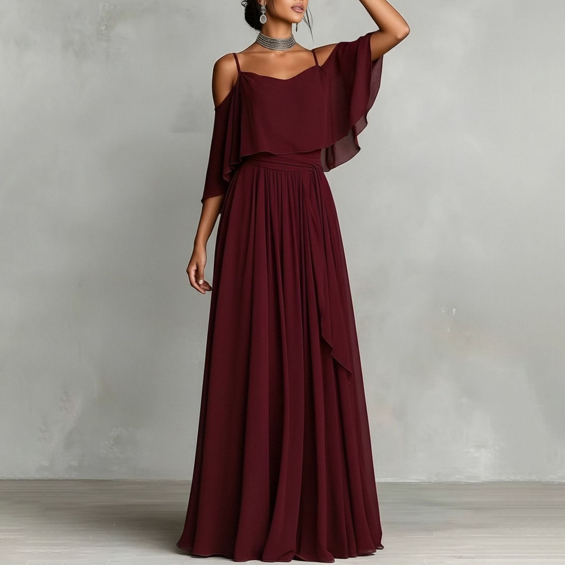 Women's Solid Color Tulle Pleated Cami Long Dress