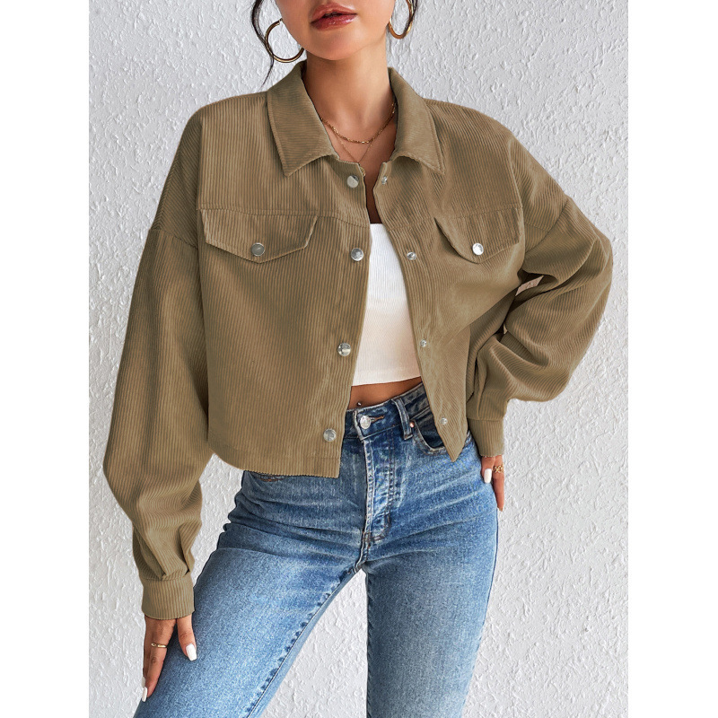 Corduroy Cropped Collared Jacket