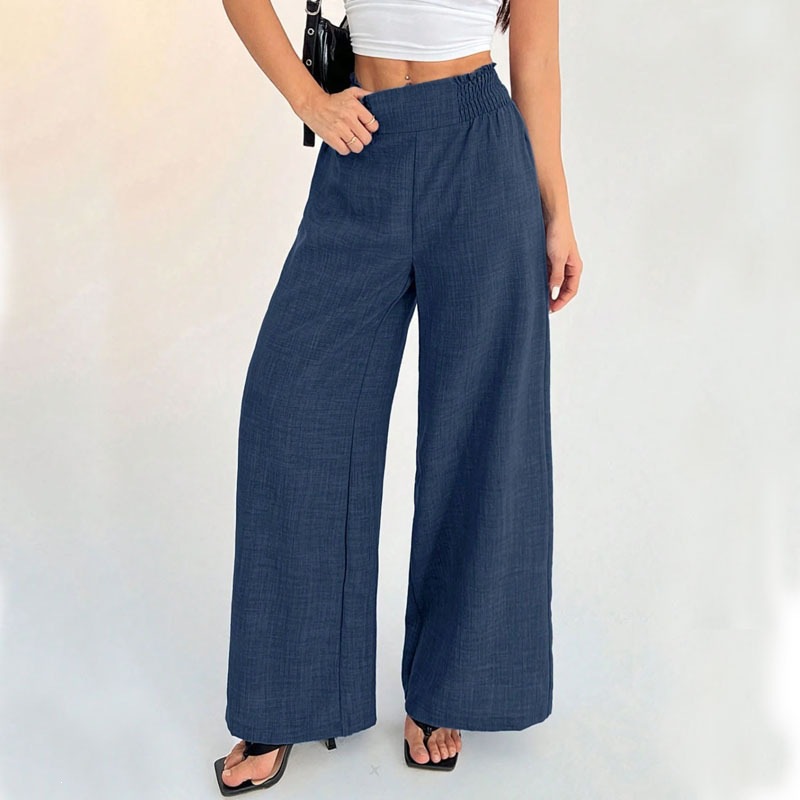 Women's Wide-Leg Pants Elastic Waist Loose Straight-Leg