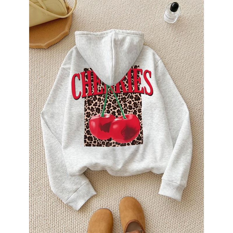 Women's Cherry Leopard Print Hoodie