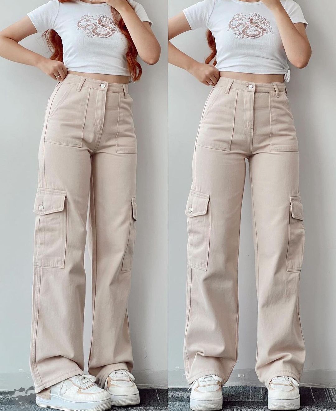 Women's Mid-Rise Straight-Leg Cargo Pants with 3D Pockets