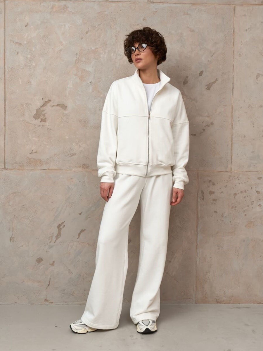 Stand Collar Zip Hoodie & Wide-Leg Sweatpants Set
