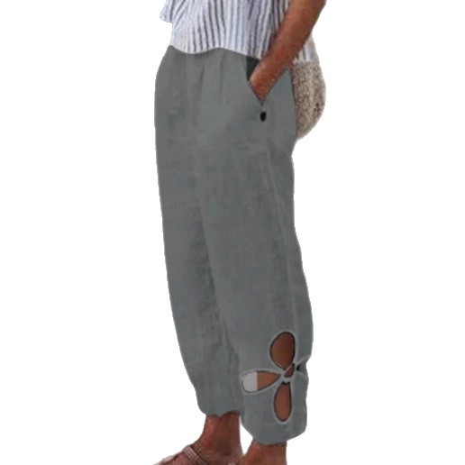 Women's Solid Color Pocket Cutout Loose Casual Pants