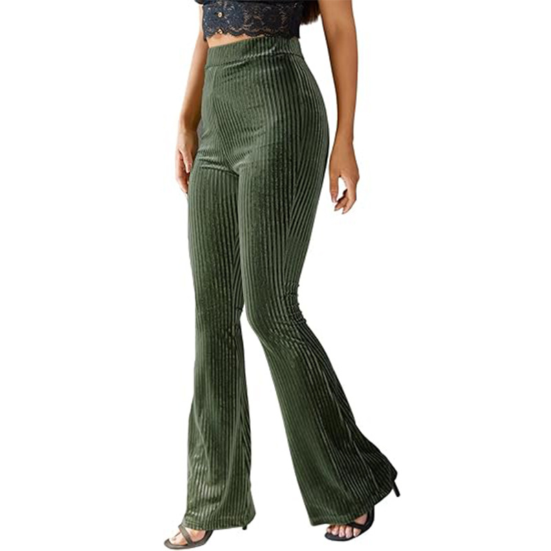 High-Waist Corduroy Flare Pants Solid Casual Women's