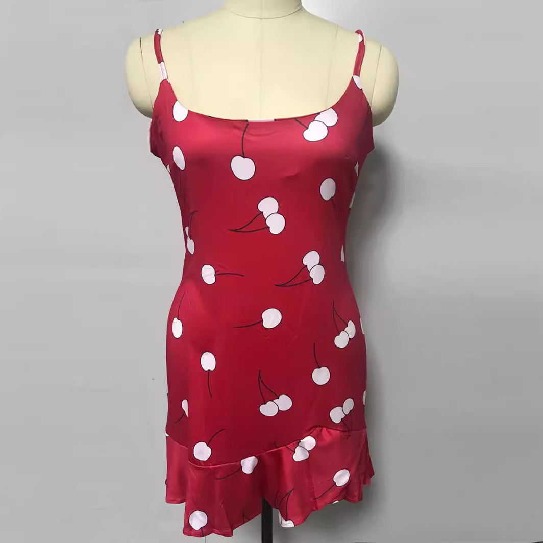 Women's Sleeveless Printed Chiffon Cami Dress with Ruffle Hem